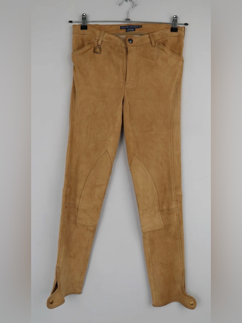 Ralph Lauren Blue Label Lamb Suede Tan Slim Jodhpur Pants Size 8 MRP $1,098+